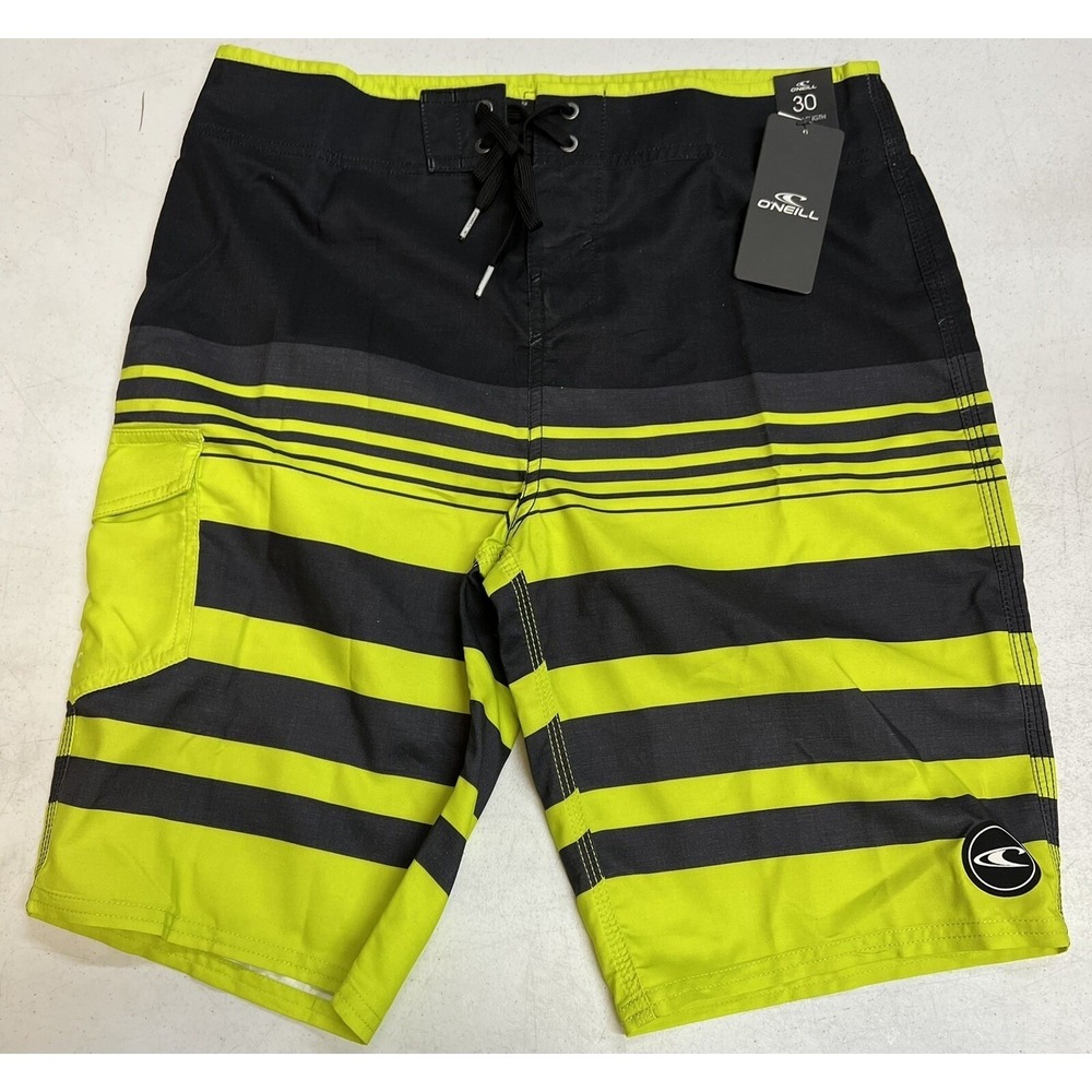 O'Neill Mens Avalon 2.0 Board Shorts Black Lime Green Striped Size 30 SP7106040Q
